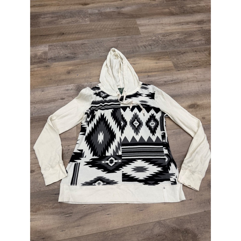 Lauren Ralph Lauren Active Womens XL Southwestern Waffle Knit Hoodie White Black